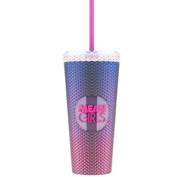 Mean girls musical 24 ounce irridescent studded pink straw reusable cup - Picture 5 of 6